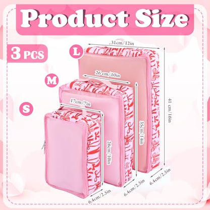 Shinylin 3 Pack Compression Packing Cubes for Travel 3 Size Clothing Bags with Mesh Window for Travel Home Underwear Clothes Accessories Organization Women(Pink bow) - style: Pink bow