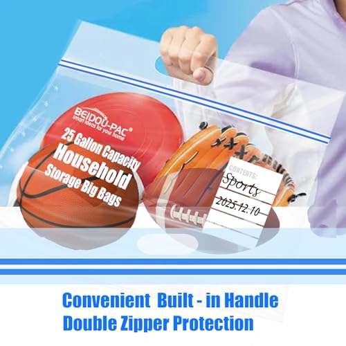 BEIDOU-PAC 25 Gallon Jumbo Storage Bags with Handle, 15 Count | Double Zipper Seal | Expandable Bottom, Resealable Clear zip Bags for Home, Travel, Moving, Commercial and Outdoor - style: Zip-25 gallon-15 count