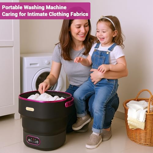 13L Portable Mini Washing Machine with Spin Dryer, Collapsible Small Washer for Baby Clothes & Underwear, 3 Deep Cleaning Modes, Foldable Laundry Tub for Apartment, RV, Travel, Camping (Black Purple)
