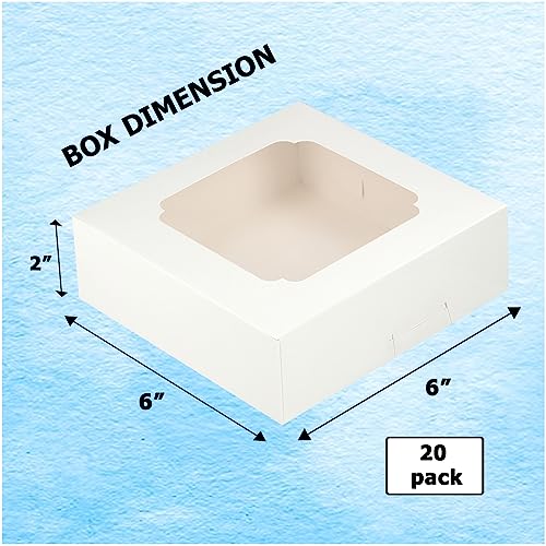 20 Pack Bakery Boxes with Window Small 6x6x2 inch for Cookie, Candy, Pastry, Brownie, Chiffon Cake, Tart, Pie, Waffle (White) - color: White