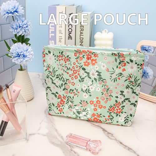PAZIMIIK Makeup Bag Large Cotton Zipper Pouch for Purse Travel Canvas Make Up Organizer for Women Cosmetic,Brocade Green - color: Brocade Green