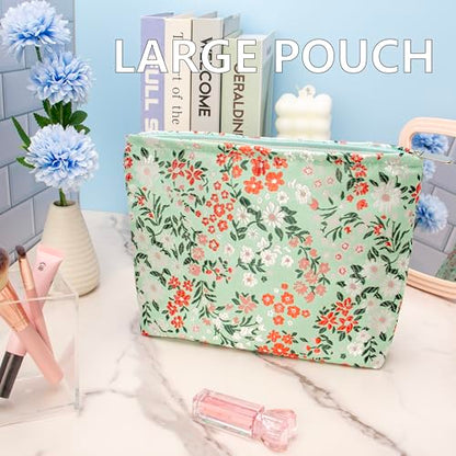 PAZIMIIK Makeup Bag Large Cotton Zipper Pouch for Purse Travel Canvas Make Up Organizer for Women Cosmetic,Brocade Green - color: Brocade Green