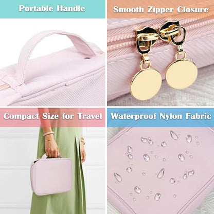 Travel Jewelry Organizer Case,Small Jewelry Bags for Traveling, Jewelry Binder with 24 Pcs Clear Zipper Velvet Pouches (Pink) - color: Pink