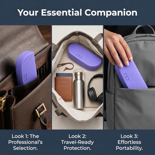 Glasses Case hard shell,3-in-1 Sunglasses Case & Eyeglass Case with Cleaning Cloth & Storage Pouch - color: Purple
