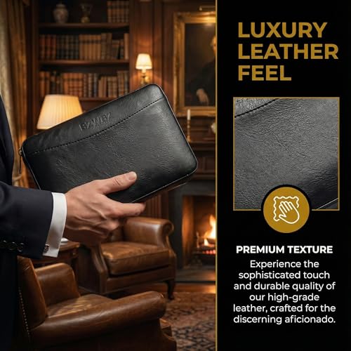 Travel Cigar Humidor Case Cigar Cutter and Lighter Set Cedar Wood Lined PU Leather Cigar Travel Case V Cut Cigar Cutter Cigar Punch Holds 6 Cigars No Butane in Lighter, Minor Works, Black