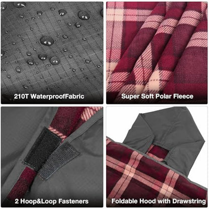 DUKUSEEK Stadium Blanket Waterproof Windproof, Outdoor Hooded Blankets for Camping, Sporting Events, Picnic and Car - Insulated Foldable Blanket and Throws - color: Black-red-plaid
