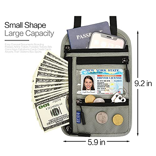 Neck Wallet Lightweight RFID Blocking Waterproof Travel Pouch Passport Wallets for Women Men - color: Small-Light Grey