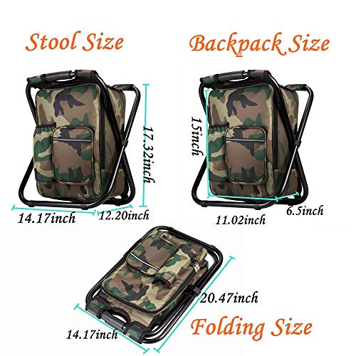 FCFKUK Bright starl Upgraded Large Size 3 in1 Multifunction Fishing Backpack Chair, Portable Hiking Camouflage Camping Stool, Folding Cooler Insulated Picnic Bag Backpack Stool
