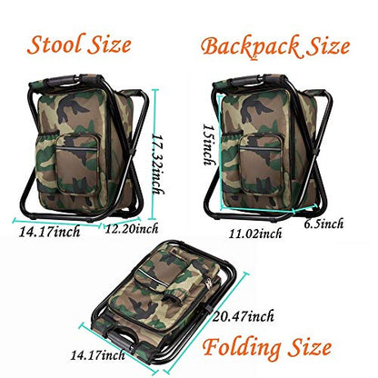 FCFKUK Bright starl Upgraded Large Size 3 in1 Multifunction Fishing Backpack Chair, Portable Hiking Camouflage Camping Stool, Folding Cooler Insulated Picnic Bag Backpack Stool