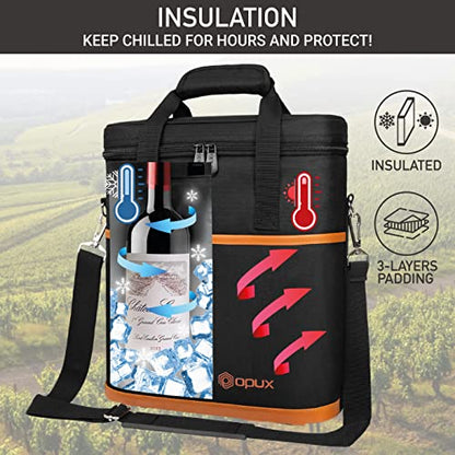 opux 3 Bottle Wine Carrier Tote, Insulated Leakproof Wine Cooler Bag, Wine Travel Bag Tote for Picnic BYOB Beach, Portable Wine Bottle Carrying Case, Gift for Wine Lover Women Men Christmas, Brown - color: Brown
