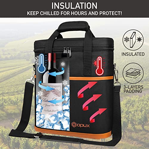 opux 3 Bottle Wine Carrier Tote, Insulated Leakproof Wine Cooler Bag, Wine Travel Bag Tote for Picnic BYOB Beach, Portable Wine Bottle Carrying Case, Gift for Wine Lover Women Men Christmas, Brown - color: Brown