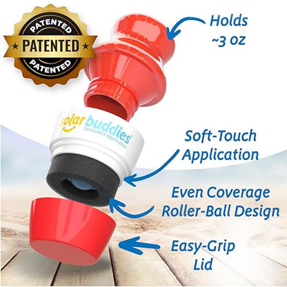 Solar Buddies Grab & Go Travel Bundle, Carabina Clip & Cleaning Brush - Single Full Red - Refillable Roll on Sponge Sunscreen, Suncream & Lotion Applicator For Kids, Adults & Families - Holds 100ml - color: Red Single