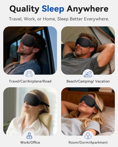 Weighted Blackout Sleep Mask for Men, 3D Contoured Zero Eye Pressure, Lash-Friendly Deep Eye Cups, Adjustable Slide Buckle Strap, Office Nap & Business Travel Essential, Relaxation Gift for Him(Black) - color: Black