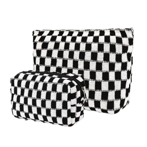 2Pcs Makeup Bag for Women Cosmetic Bag Set Travel Toiletry Bag Makeup Pouch Cute Makeup Bag for Purse Zipper Storage Bag Brushes Aesthetic Accessories Girls Car Essentials (Black) - color: Black