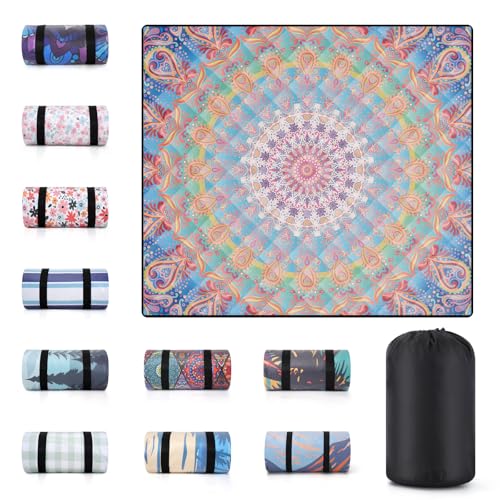 80x80 Extra Large Picnic Blankets Waterproof Sandproof Couple Outdoor Beach Blanket Foldable Grass Park Lawn Concert Mat Summer Camping Essentials Rv Travel Vacation Accessories Festival Gift - color: Colorful Bohemian, size: 6'8" x 6'8" (Square)
