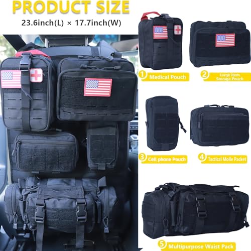 Universal Tactical Car Seat Back Organizer Bag Tactical Molle Vehicle Organizers Panel Vehicle Protector Organizers with 5 Detachable Pouches for Car Truck Ford Jeep (Upgraded D model Black) - color: Upgraded D model Black