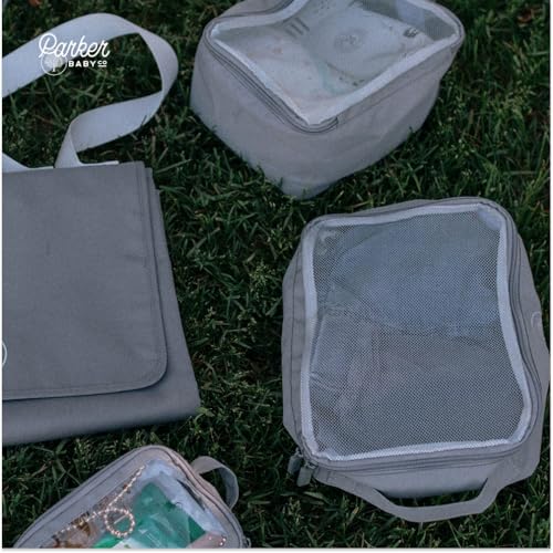 Parker Baby Co. Lightweight Packing Cube Set 3-Pack | Collapsible, Durable, Mesh & Clear Top | Travel Organizer for Diaper Bags, Luggage - Gray/Gray Buffalo - color: Gray/Gray Buffalo