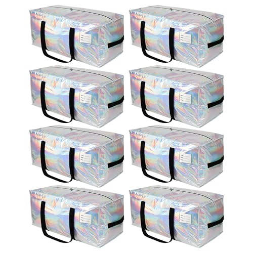 VTSVTS 8 Pack Extra Heavy Duty Large Moving Bags with Comfortable Handle & Strong Zipper,Storage Totes for Space Saving Moving Storage College Supplies Alternative to Moving Box,Iridescent - color: Iridescent, size: 8 Pcs
