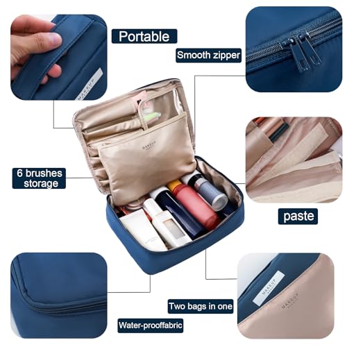 Queboom Travel Makeup Bag Cosmetic Bag Makeup Bag Toiletry bag for women and men (Navy blue) - color: Navy blue