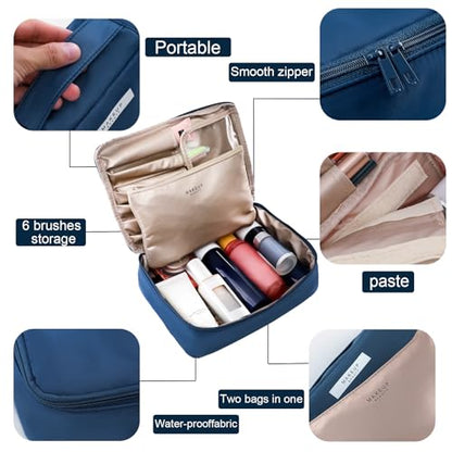Queboom Travel Makeup Bag Cosmetic Bag Makeup Bag Toiletry bag for women and men (Navy blue) - color: Navy blue