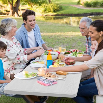 S AFSTAR Picnic Table Bench Set, 59” Expanded Rectangular Picnic Table, Outdoor Table and Bench W/Steel Frame & Wood-Like Texture Tabletop, Camping Table Chair Set for Garden Patio Lawn Deck (White) - color: White