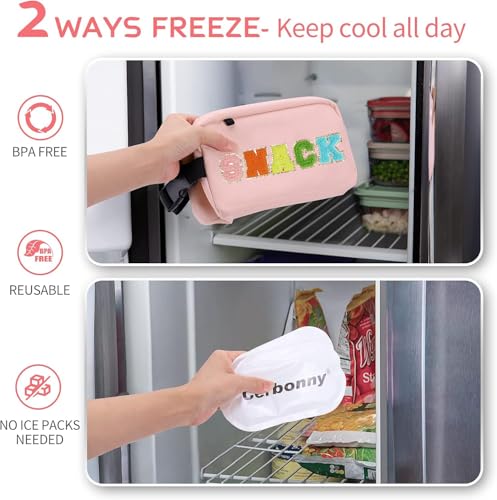 Freezable Lunch Bag,Freezable Snack Bag,Mini Cooler Bag for Travel/Work/School,Small Insulated Bag,Small Cooler Lunch Box with Ice Packs,Insulated Snack Bag,Freezable Snack Box with Handle Buckle - color: Pink-snack