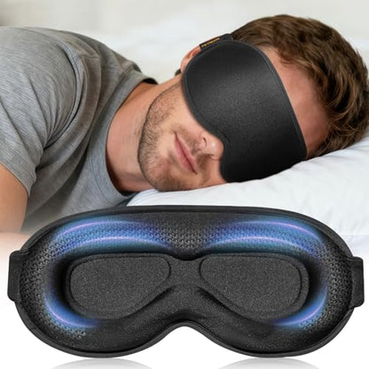 Weighted Blackout Sleep Mask for Men, 3D Contoured Zero Eye Pressure, Lash-Friendly Deep Eye Cups, Adjustable Slide Buckle Strap, Office Nap & Business Travel Essential, Relaxation Gift for Him(Black) - color: Black