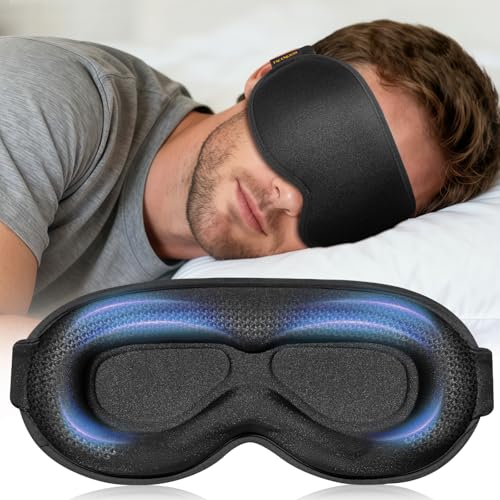 Weighted Blackout Sleep Mask for Men, 3D Contoured Zero Eye Pressure, Lash-Friendly Deep Eye Cups, Adjustable Slide Buckle Strap, Office Nap & Business Travel Essential, Relaxation Gift for Him(Black) - color: Black