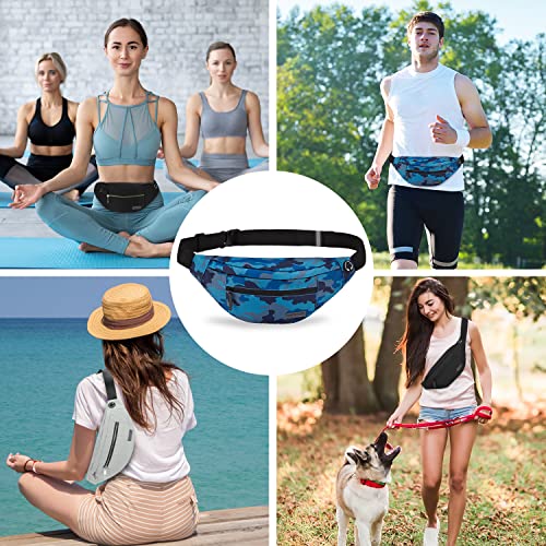 MAXTOP Large Crossbody Fanny Pack with 4-Zipper Pockets,Gifts for Enjoy Sports Festival Workout Traveling Running Casual Hands-Free Wallets Waist Pack Phone Bag Carrying All Phones - color: Camo Blue, style: Large Fanny Pack(4 Zipper Pockets)