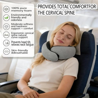 Travel Neck Pillow- 360° Ergonomic Memory Foam Travel Neck Pillow Airplane,Premium Breathable Relief Neck Pain for Long Flights,Car & Office (Gray) - color: Gray