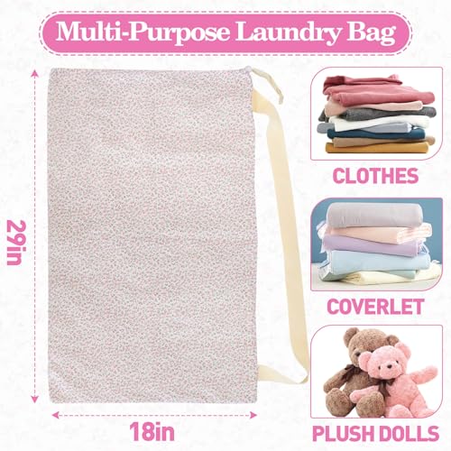 Laundry Bag, Dirty Backpack Laundry Bag For College Travel Laundromat Apartment, With Handles 29" X 18" (Pink Florals) - color: Pink Florals