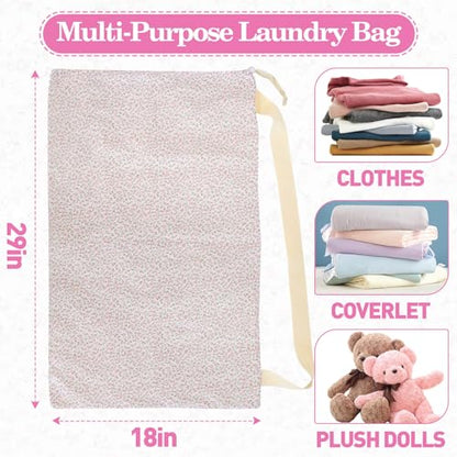 Laundry Bag, Dirty Backpack Laundry Bag For College Travel Laundromat Apartment, With Handles 29" X 18" (Pink Florals) - color: Pink Florals