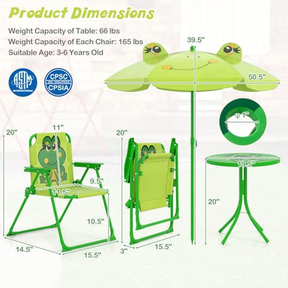 HONEY JOY Kids Picnic Table, Animal Themed Toddler Outdoor Table and Chair Set, 2 Folding Chairs & Removable Umbrella, Children Outdoor Furniture for Backyard Patio Garden (Light Green Frog) - color: Light Green Frog