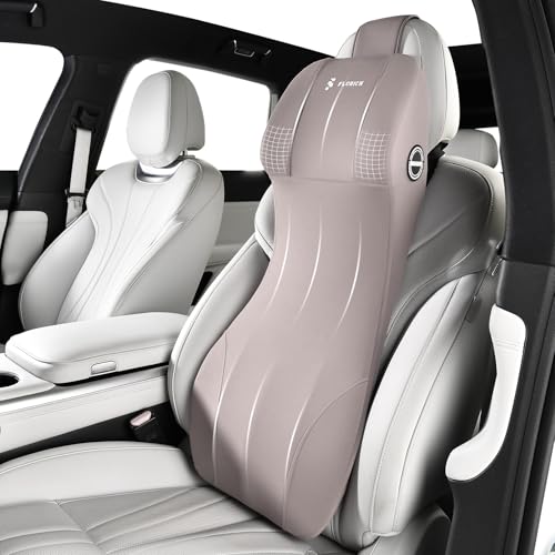 FLORICH 2-in-1 Memory Foam Car Seat Lumbar Support with Headrest Pillow Ergonomic Car Headrest & Lumbar Cushion Back Support Pillow Car Seat Cushion for Driving Neck Back Pain Relief, Gray - color: Gray, size: 2-in-1 Lumbar&headrest Pillow