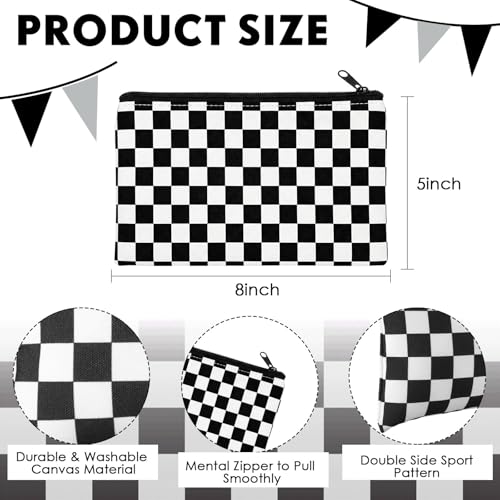 Eccliy 20 Pcs Checkered Makeup Bag Checkered Cosmetic Bag Canvas Gifts Accessories for Women Toiletry Pouch with Zipper Gift Bags for Team Party - size: 8 x 5 Inch, style: Checkered