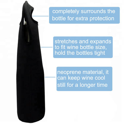 Wine Carrier Tote Bag Set of 3 Neoprene Champagne Bottles Protective Travel Bag Beer Cans Water Bottle Holder for Safe Transportation(Black)