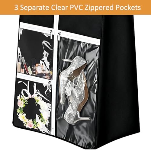 72" Wedding Dress Garment Bag with 10'' Gusseted Dress Bags for Gowns Long 4 Pockets Dress Bag Garment Storage Cover for Women, Black