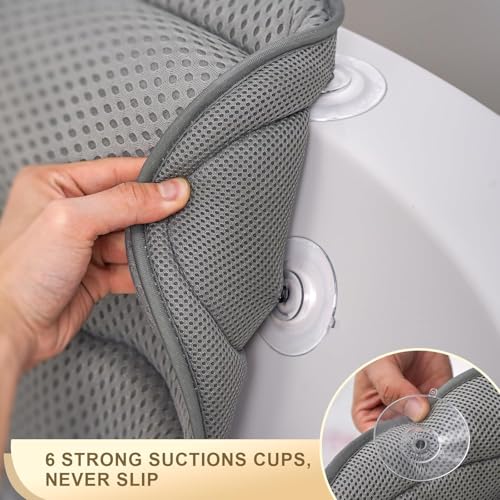 Bath Pillow Luxury Bathtub Pillow, Extra Soft & Comfortable Bath Pillow for Tub Head Neck and Back Support, with 4D Air Mesh Cushions & Non-Slip Suction Cups - Great Bath Gifts (Gray) - color: Gray