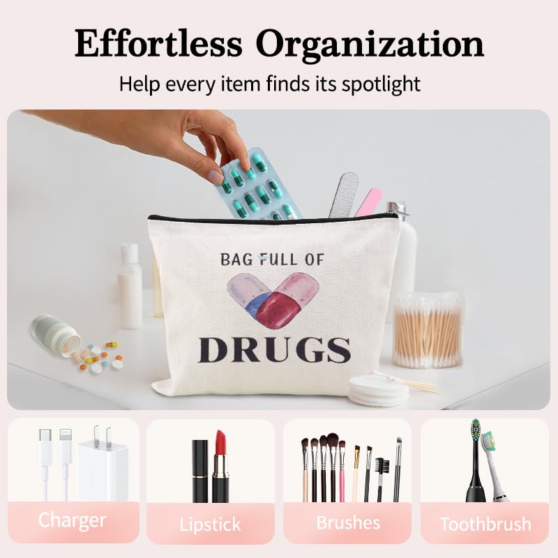YangQian Funny Medication Bag for Women Nurse Practitioner Birthday Christmas Gifts for Women Patient Pharmacist Medicine Pill 0rganizer Bag Pouch with Zipper Meds Bags Full of Drugs Pouch - color: Bag Full of Drugs Style1