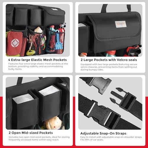 SURDOCA Car Trunk Organizer, LARGE CAPACITY(43 x 19 in) Car Storage Bag with 8 Pockets, 7X Upgraded Trunk Storage Organizer for Car, SUV, Truck, MPV - color: Black, size: XL-43.3x18.9in