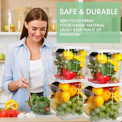Lallisa 4 Pcs 8qt & 4qt Clear Food Storage Containers with Lids Handles and Scales, Stackable Plastic Square Food Storage Containers for Dough Proofing Baking Kitchen Restaurant(White) - color: White