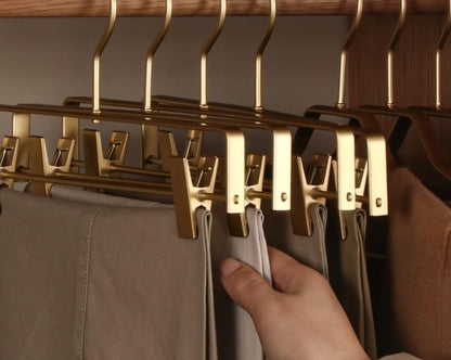 Premium Matte Gold Aluminum Pants Clip Hanger 10 Pack, Extra Smooth & Durable Metal Shirt Dress Aluminum Alloy Hanger,Clothing Support,Clothing Hang - style: Golden Pants Clip Hanger（10）