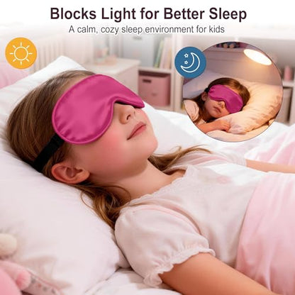 Kids Sleep Mask, Kids Eye Mask for Boys Girls, Kid Silk Eye Masks with Adjustable Strap for Sleeping, 100% Light-Blocking Sleep Eye Cover, Includes Protective Laundry Bag (Rose red) - color: Rose Red