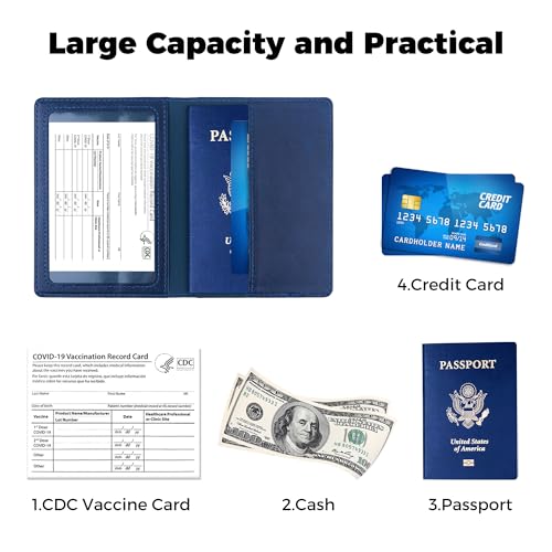 Passport Holder for Travel Men Women - Passport Cover, Passport Wallet Case Travel Essentials Travel Must Haves Accessories Blocking Leather Card Slot Protector for Stocking Stuffers Gifts, Navy Blue - color: 1 Pack - Navy Blue