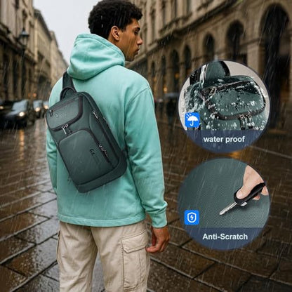 hk Sling Bag for Man, Waterproof Utility Crossbody Bag with Anti-theft Pocket for Men - color: Green