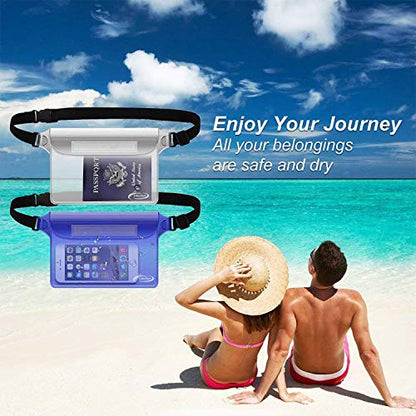 AiRunTech Clear Fanny Pack Waterproof,Beach Cruise Ship Essential Accessories Must Haves,Waterproof Pouch for Phone Passport Wallet Purse with Waist Strap - color: Clear + Blue