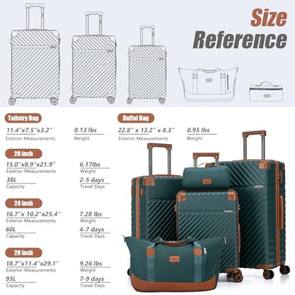Cosbarn Luggage Sets 5 Piece with TSA Lock Spinner Wheels, Unisex Hard Case ABS Suitcase Set, Hardshell Lightweight Waterproof Travel Hardside Suitcases with Wheels for Women Men, Dark Green - color: DarkGreen, size: 5 Piece Sets (20/24/28/Db/Tb)