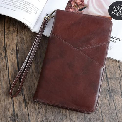Polare Full Grain Leather Passport Holder With YKK Zipper RFID Blocking Travel Document Organizer Ticket Holder Cover Case Holds 2 Passports (Coffee) - color: Coffee