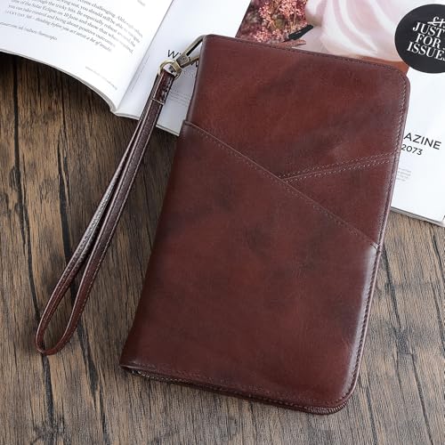 Polare Full Grain Leather Passport Holder With YKK Zipper RFID Blocking Travel Document Organizer Ticket Holder Cover Case Holds 2 Passports (Coffee) - color: Coffee