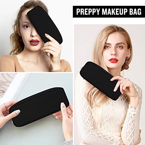 izuzta Nylon Small Makeup Bag Slim Pouch, Preppy Cute Brush Black Cosmetic Zipper Pouch for Purse, Waterproof Travel Toiletry Coin Organizer Women Girls(Black) - color: Black, size: Slim